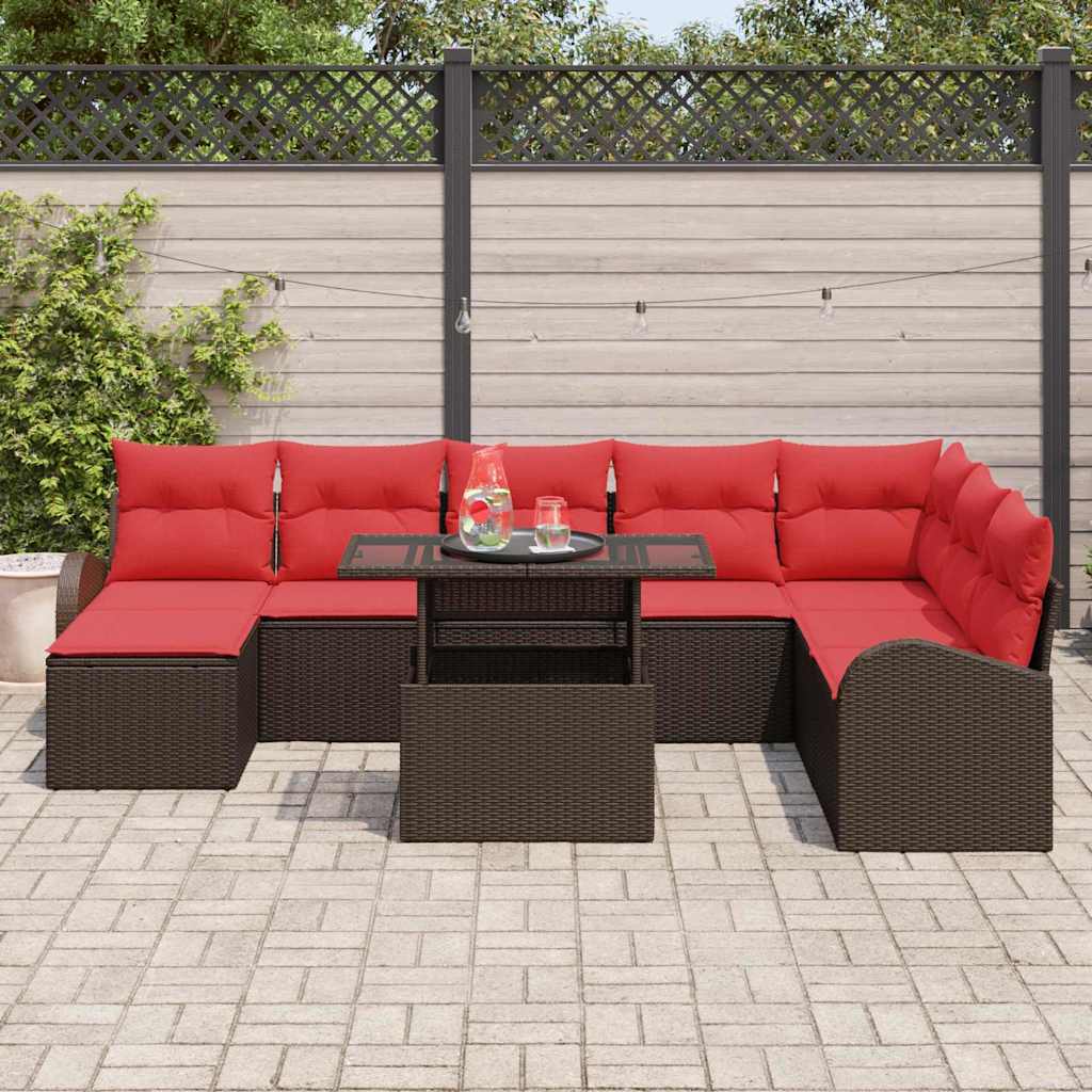 Tuin Sofa Set Met Opslag 9 Pcs En Rood Poly Rattan