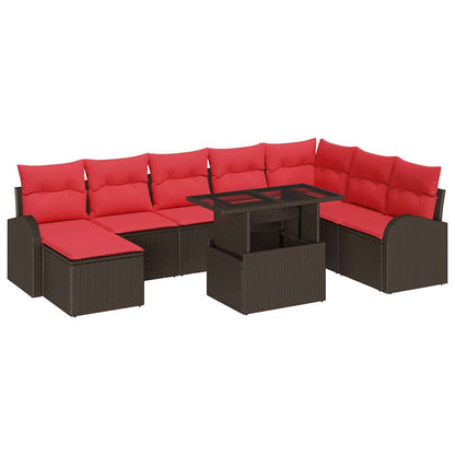Tuin Sofa Set Met Opslag 9 Pcs En Rood Poly Rattan