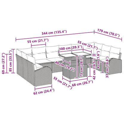 Tuin Sofa Set Met Kussen 11 Pcs Poly Rattan