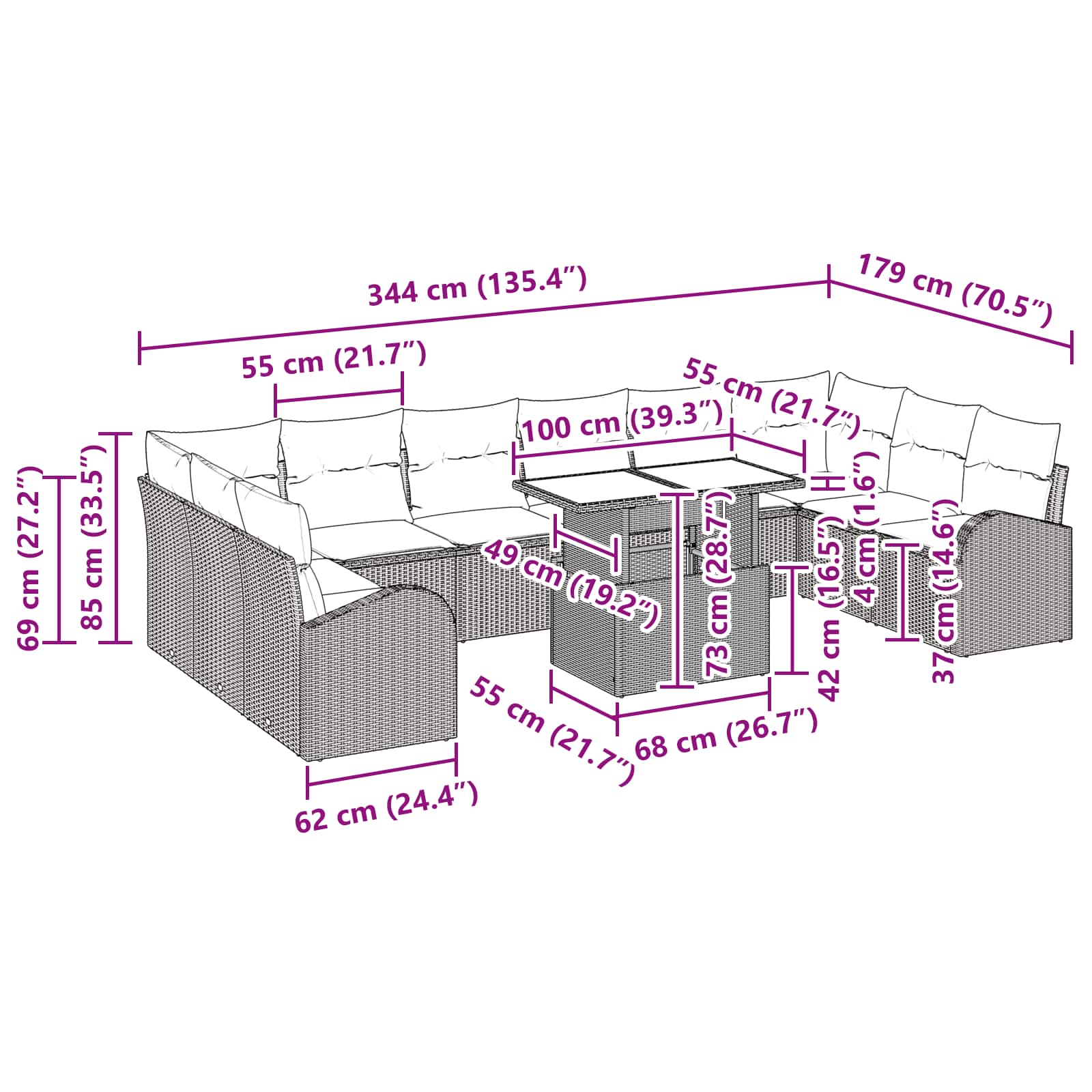 Tuin Sofa Set Met Opslag Met Kussen 11 Pcs Poly Rattan