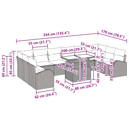 Tuin Sofa Set Met Opslag Met Kussen 11 Pcs Poly Rattan