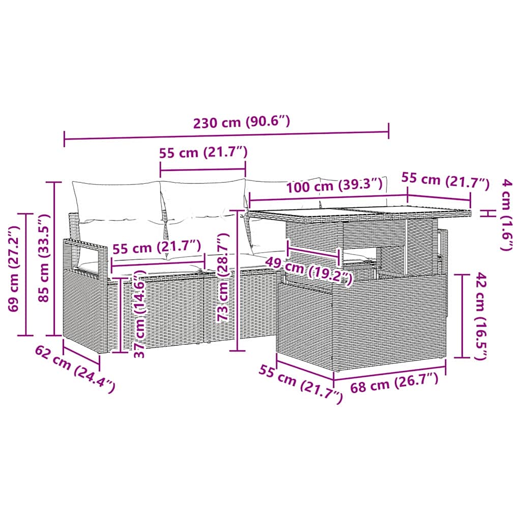 Tuin Sofa Set Met Opslag 5 Pcs Poly Rattan