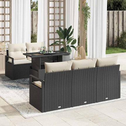 Tuin Sofa Set 6 St 5-Aantal Zitplaatsen Zwart Poly Rattan