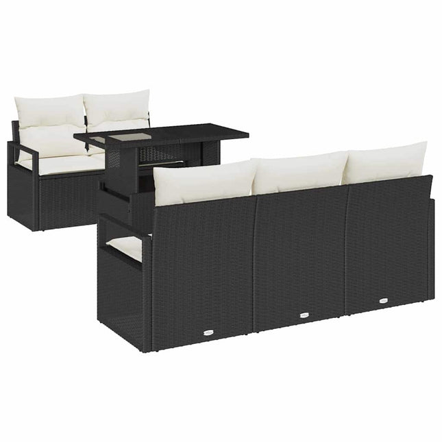 Tuin Sofa Set 6 St 5-Aantal Zitplaatsen Zwart Poly Rattan