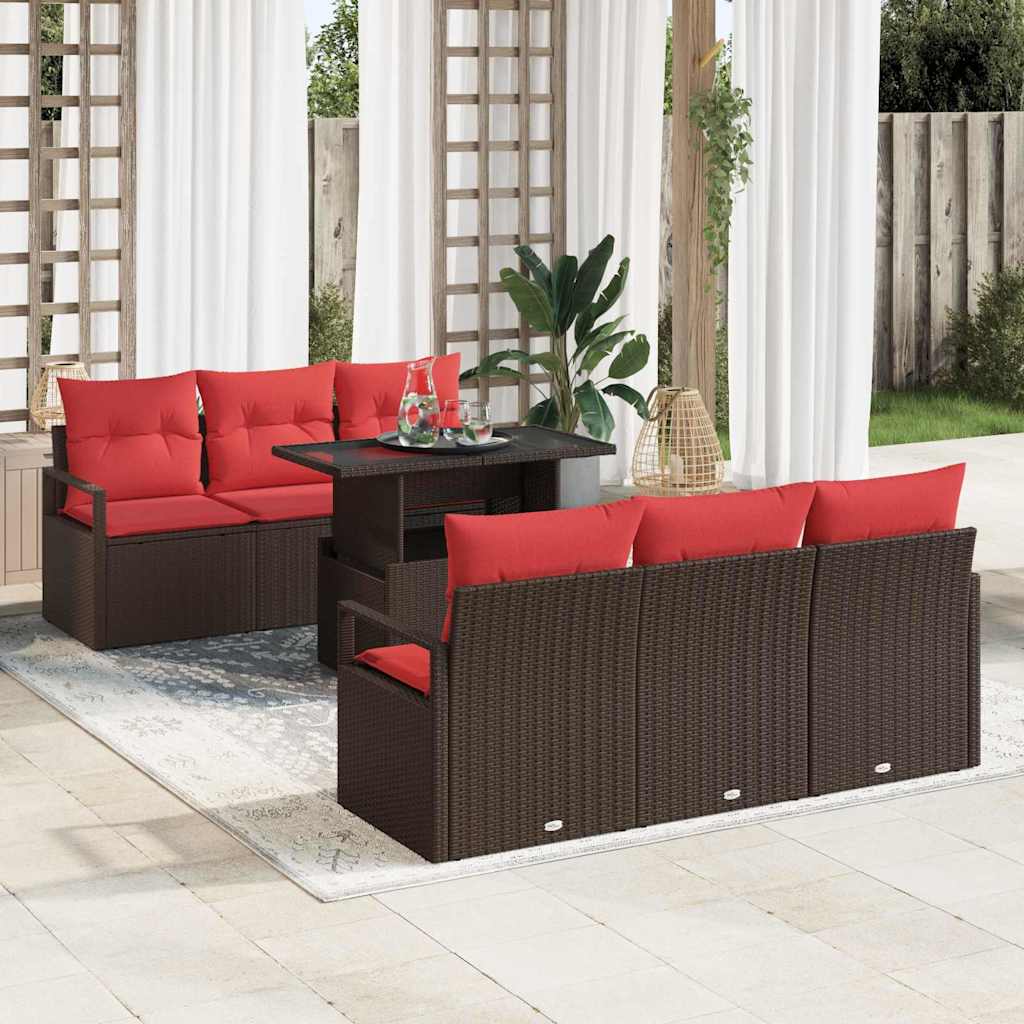 Tuin Sofa Set Met Opslag 7 Pcs En Rood Poly Rattan