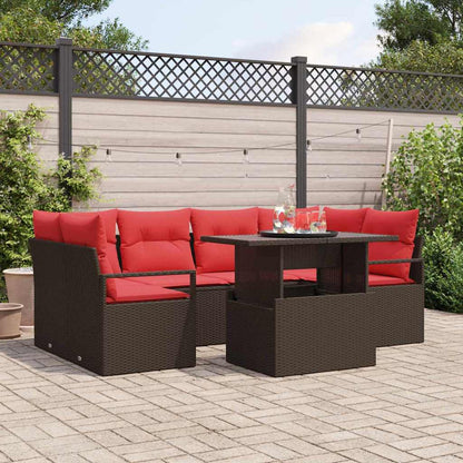 Tuin Sofa Set Met Kussen 7 Pcs En Rood Poly Rattan