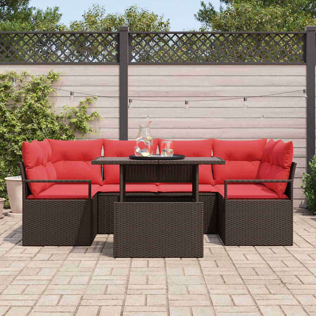Tuin Sofa Set Met Kussen 7 Pcs En Rood Poly Rattan