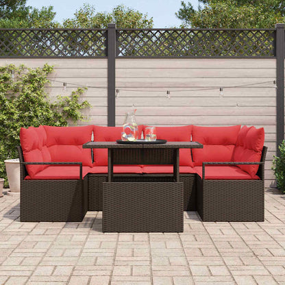 Tuin Sofa Set Met Kussen 7 Pcs En Rood Poly Rattan