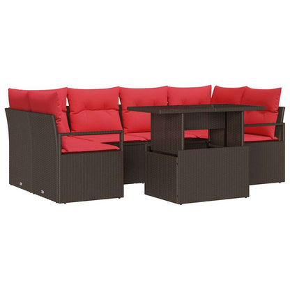 Tuin Sofa Set Met Kussen 7 Pcs En Rood Poly Rattan