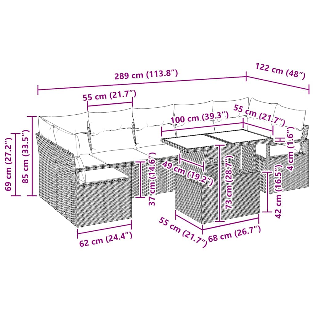 Tuin Sofa Set Met Kussen 8 Pcs Poly Rattan