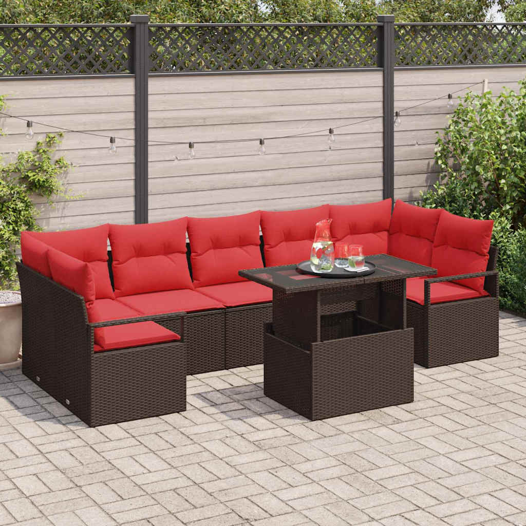Tuin Sofa Set Met Kussen 8 Pcs En Rood Poly Rattan