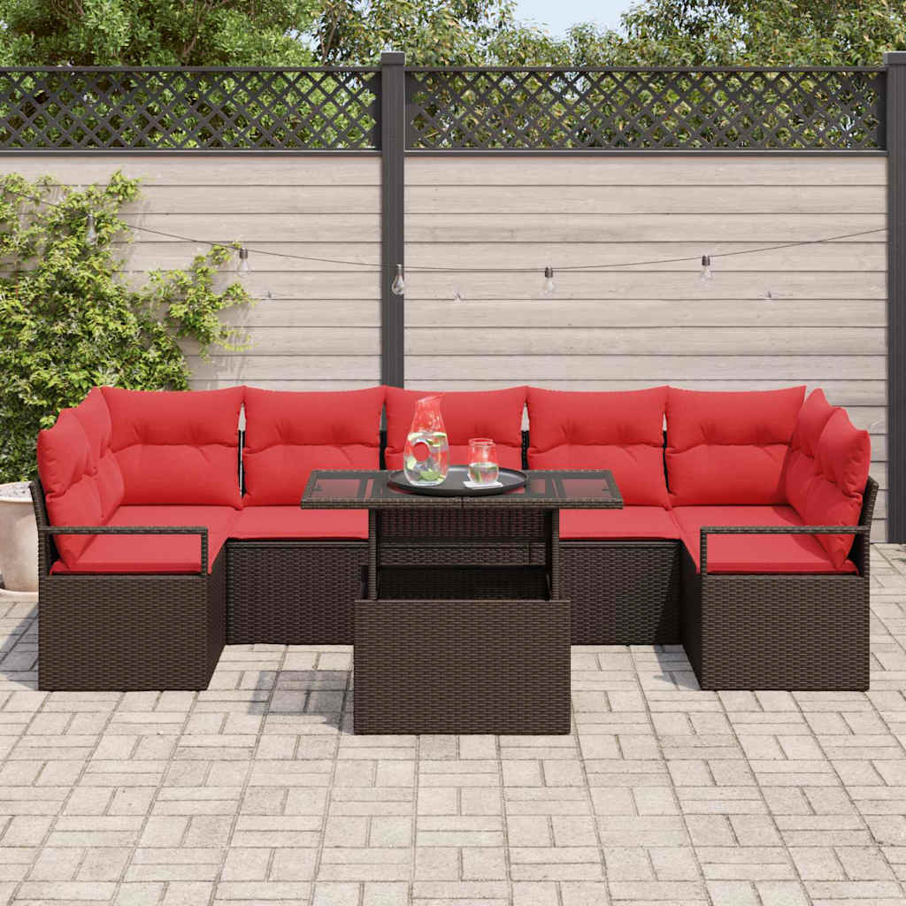 Tuin Sofa Set Met Kussen 8 Pcs En Rood Poly Rattan