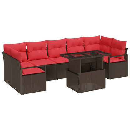Tuin Sofa Set Met Kussen 8 Pcs En Rood Poly Rattan