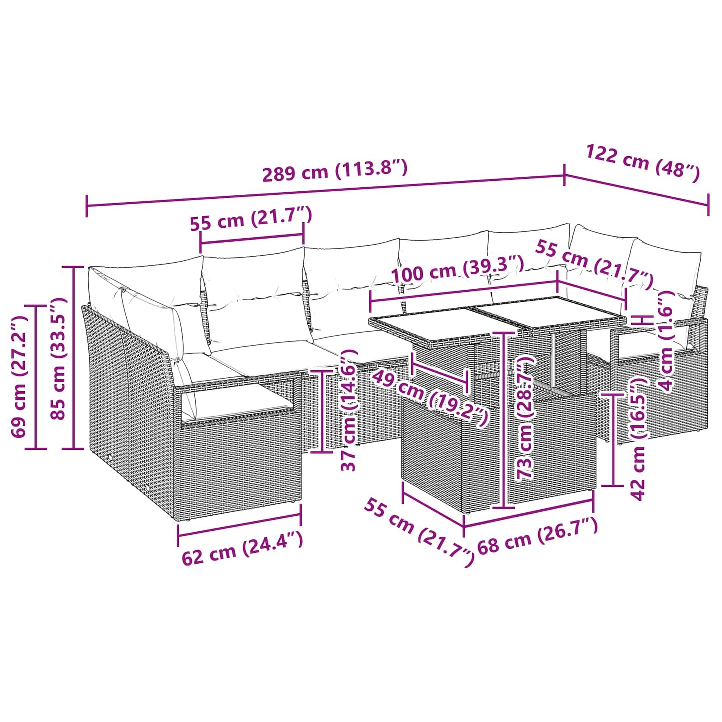 Tuin Sofa Set Met Kussen 8 Pcs En Rood Poly Rattan
