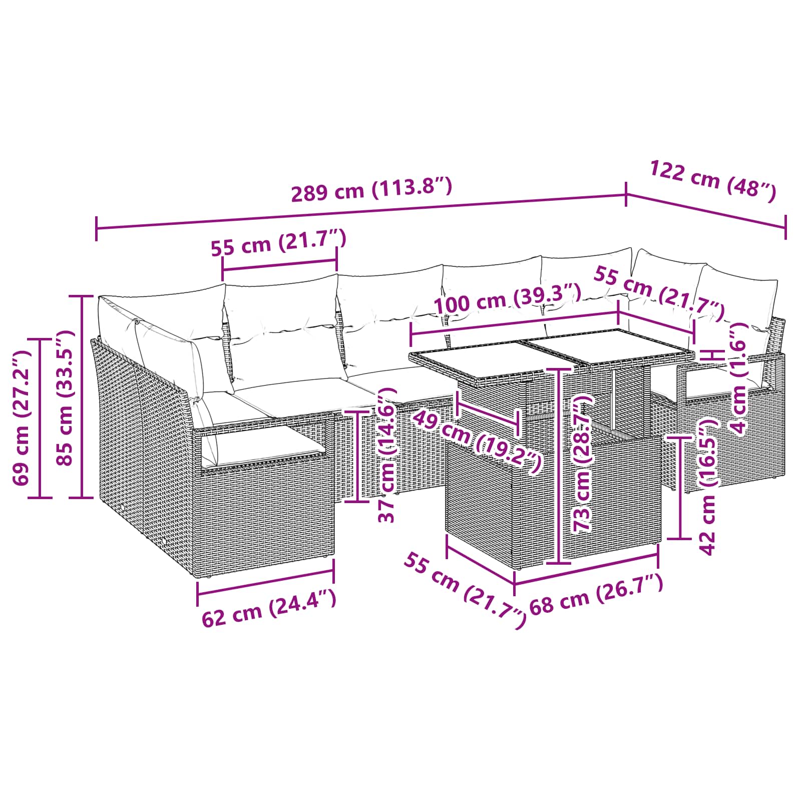 Tuin Sofa Set Met Kussen 8 Pcs En Rood Poly Rattan