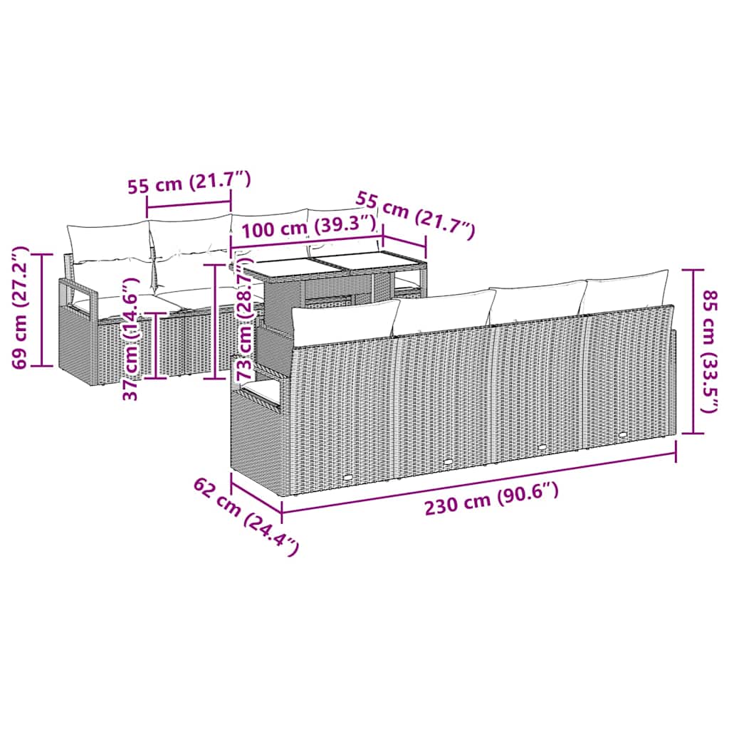 Tuin Sofa Set Met Opslag 9 Pcs Poly Rattan