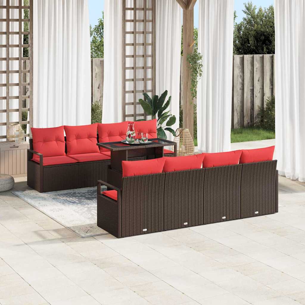 Tuin Sofa Set Met Opslag 9 Pcs En Rood Poly Rattan