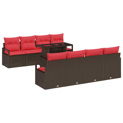 Tuin Sofa Set Met Opslag 9 Pcs En Rood Poly Rattan