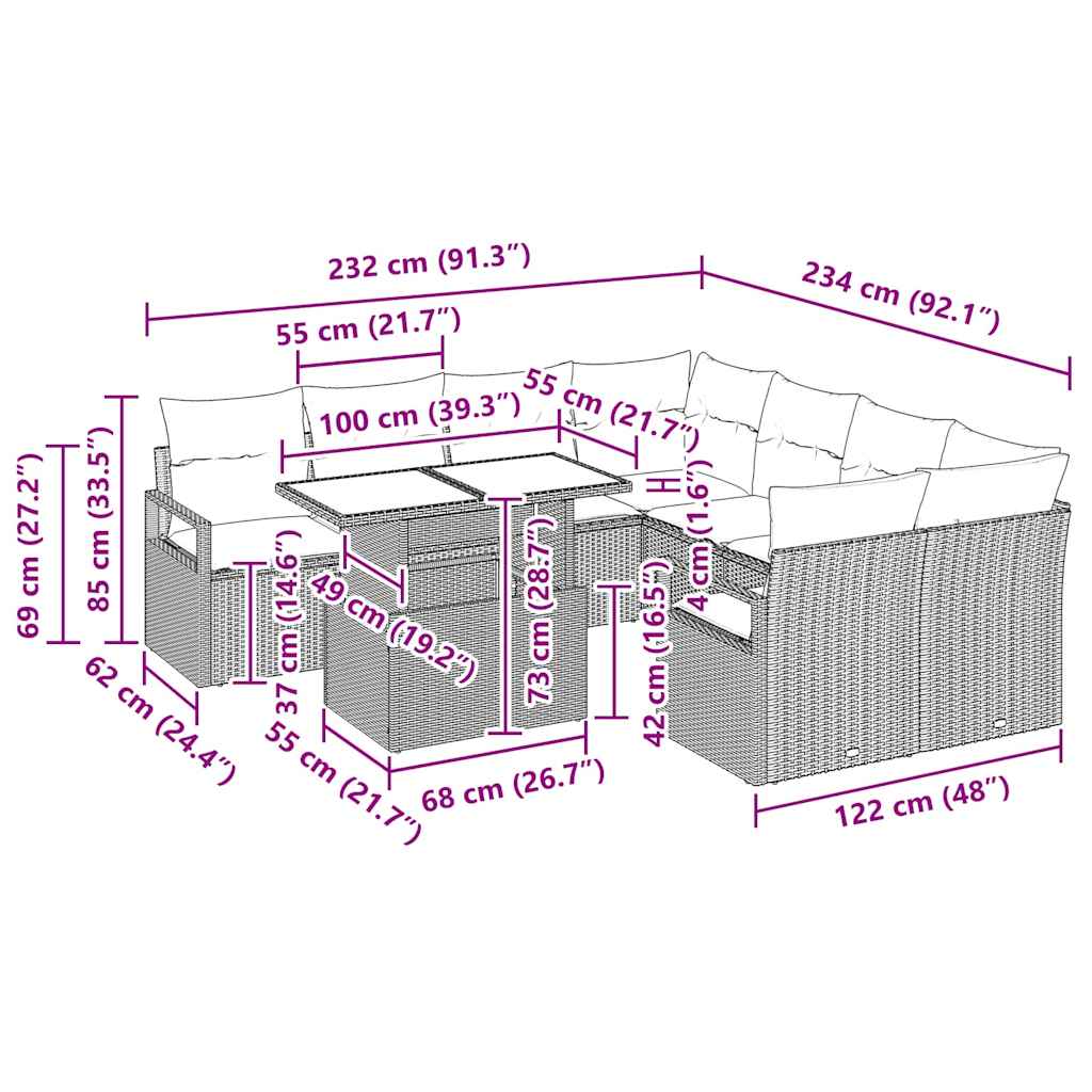 Tuin Sofa Set Met Opslag 9 Pcs Poly Rattan