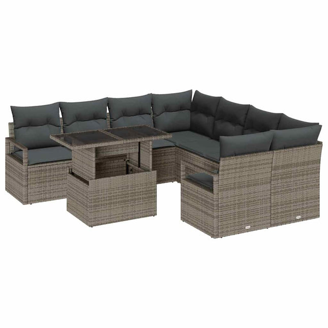 Tuin Sofa Set Met Opslag Met Kussen 9 Pcs Poly Rattan