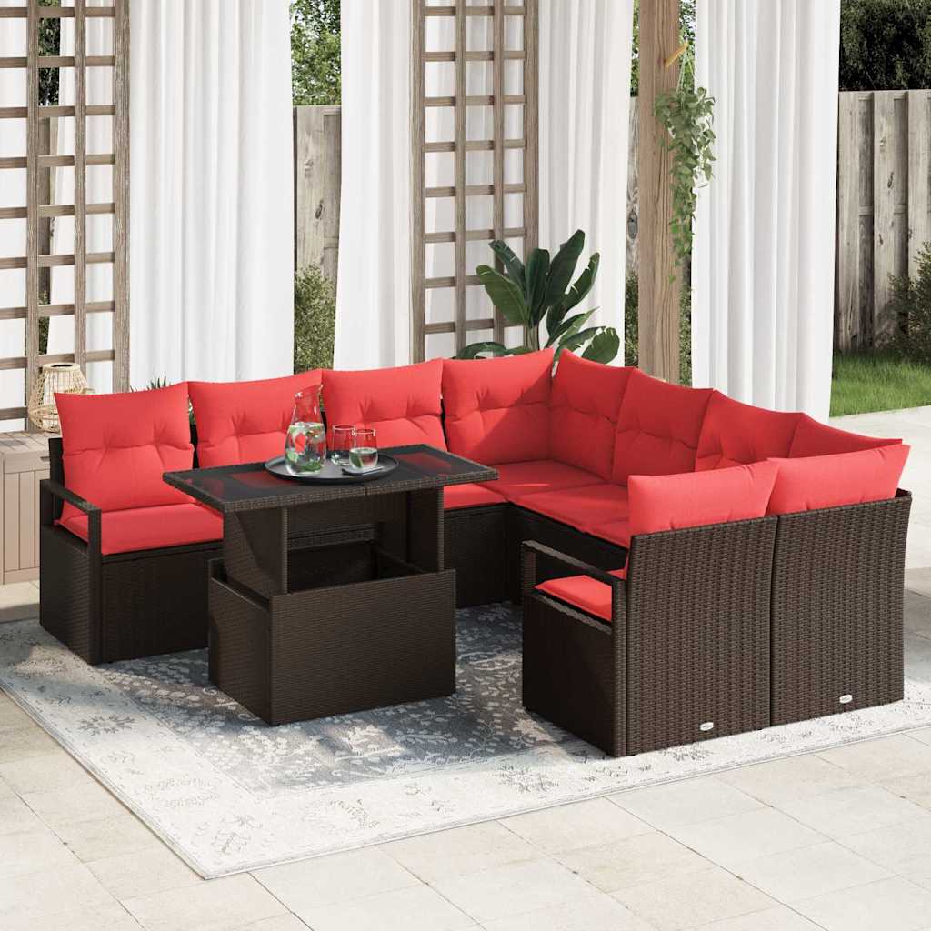 Tuin Sofa Set Met Opslag 9 Pcs En Rood Poly Rattan