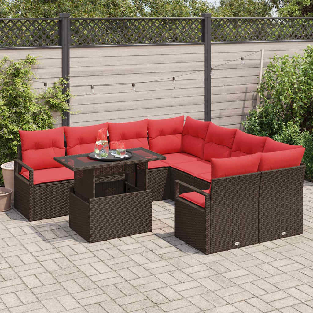 Tuin Sofa Set Met Opslag 9 Pcs En Rood Poly Rattan