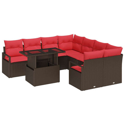 Tuin Sofa Set Met Opslag 9 Pcs En Rood Poly Rattan