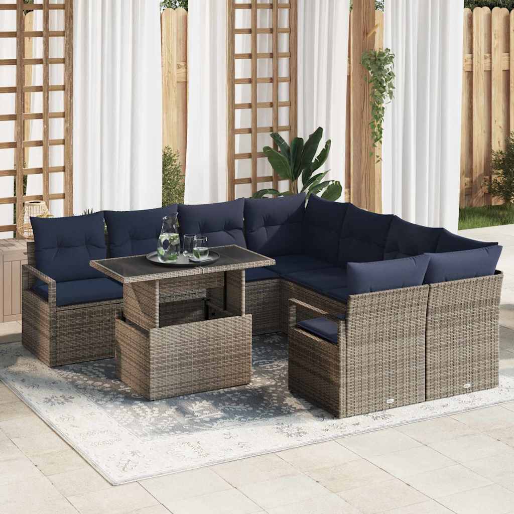 Tuin Sofa Set Met Opslag 9 Pcs En Rood Poly Rattan