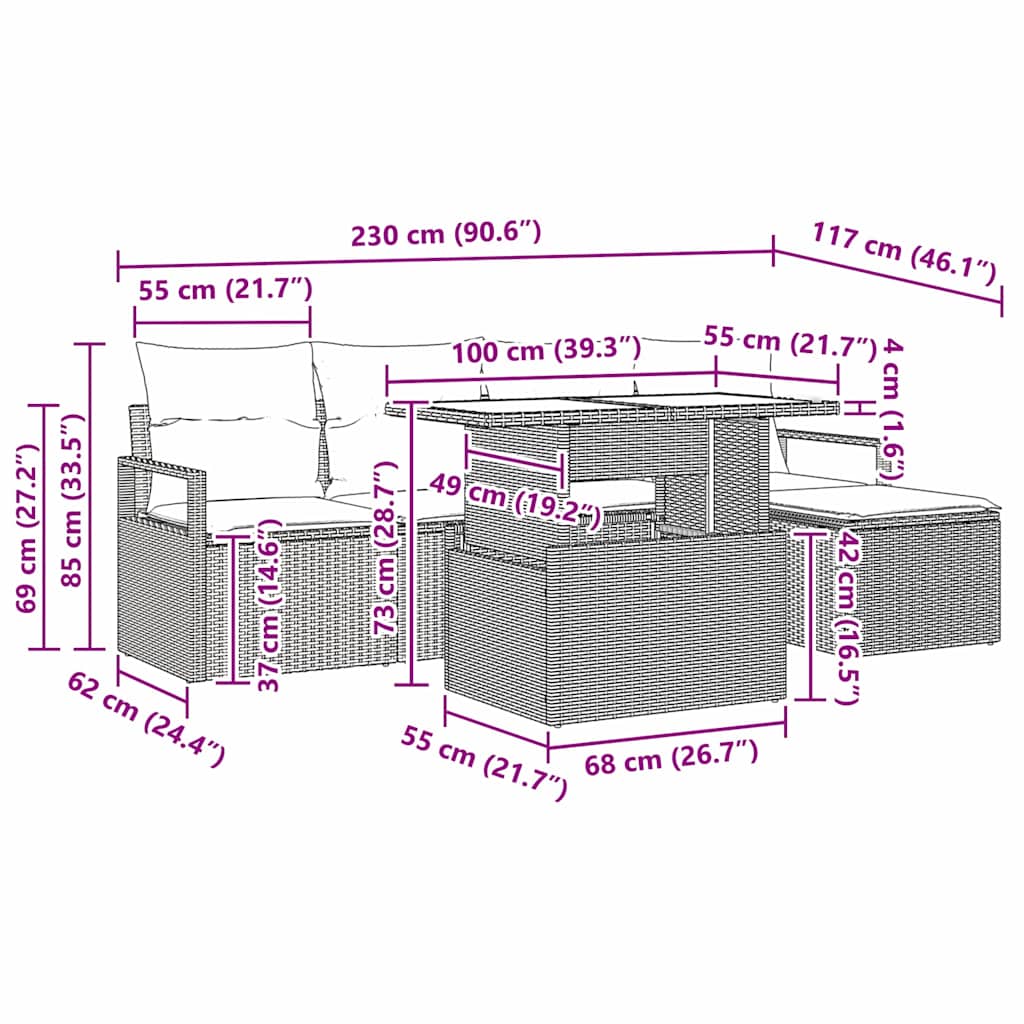 Tuin Sofa Set Met Opslag 6 Pcs Poly Rattan