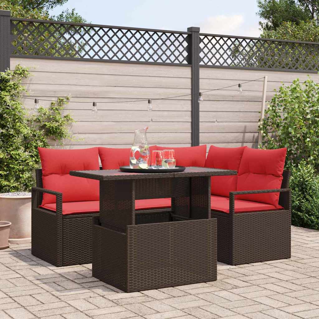 Tuin Sofa Set Met Opslag 5 Pcs En Rood Poly Rattan