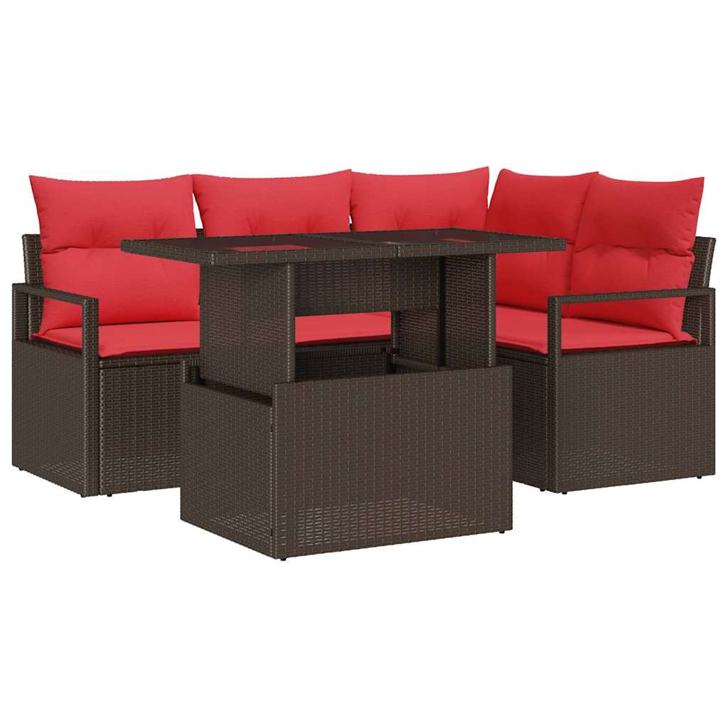 Tuin Sofa Set Met Opslag 5 Pcs En Rood Poly Rattan