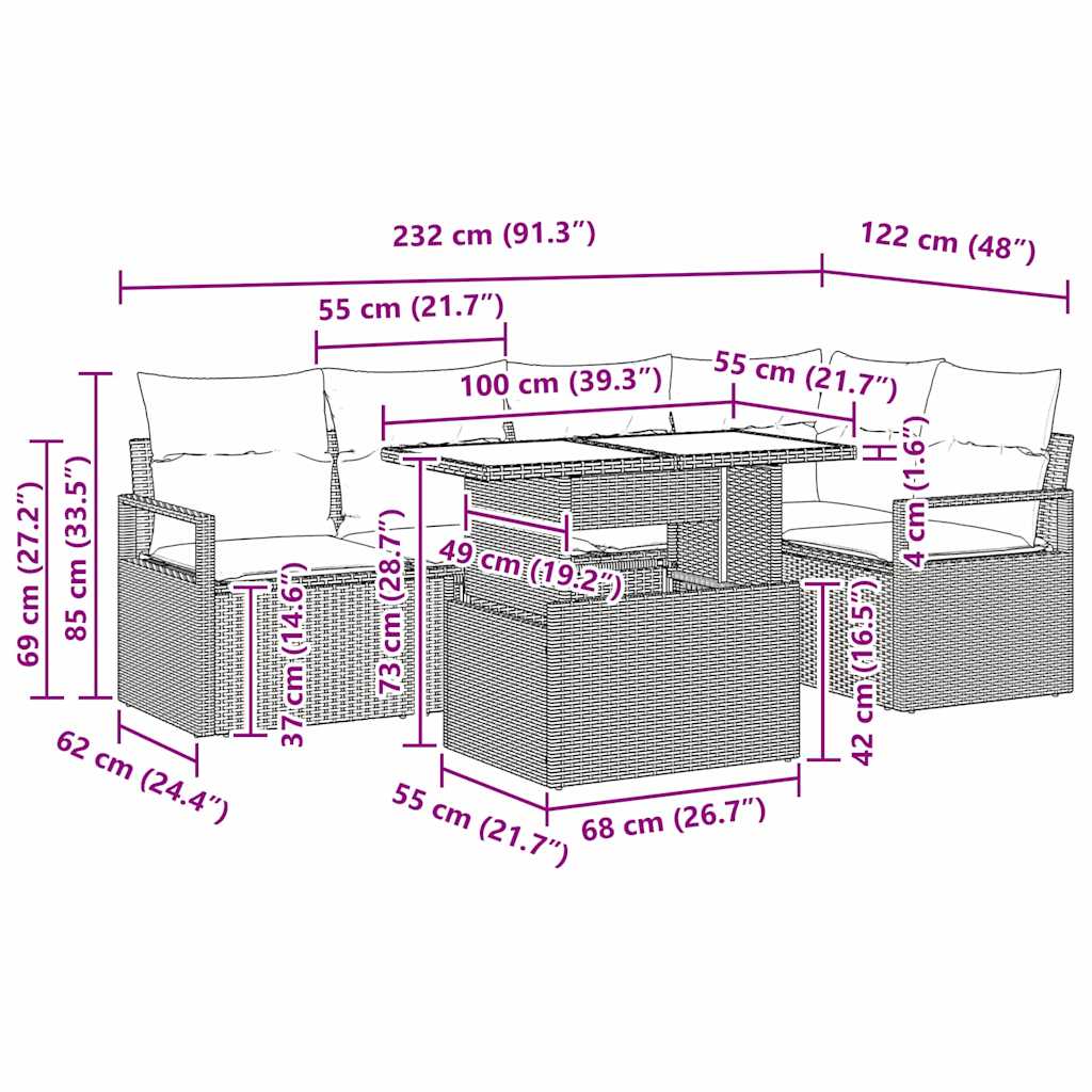 Tuin Sofa Set Met Opslag 6 Pcs Poly Rattan
