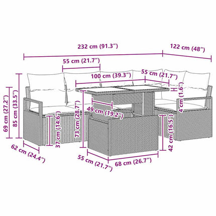 Tuin Sofa Set 6 St 5-Aantal Zitplaatsen