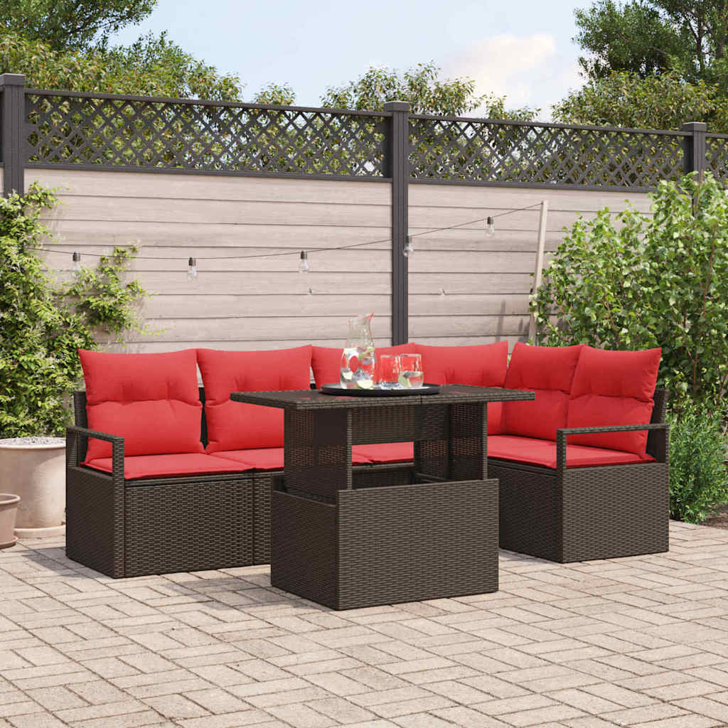 Tuin Sofa Set Met Kussen 6 Pcs En Rood Poly Rattan