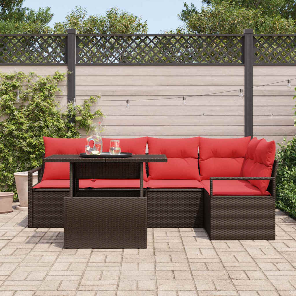 Tuin Sofa Set Met Kussen 6 Pcs En Rood Poly Rattan
