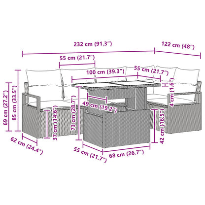 Tuin Sofa Set Met Kussen 6 Pcs En Rood Poly Rattan