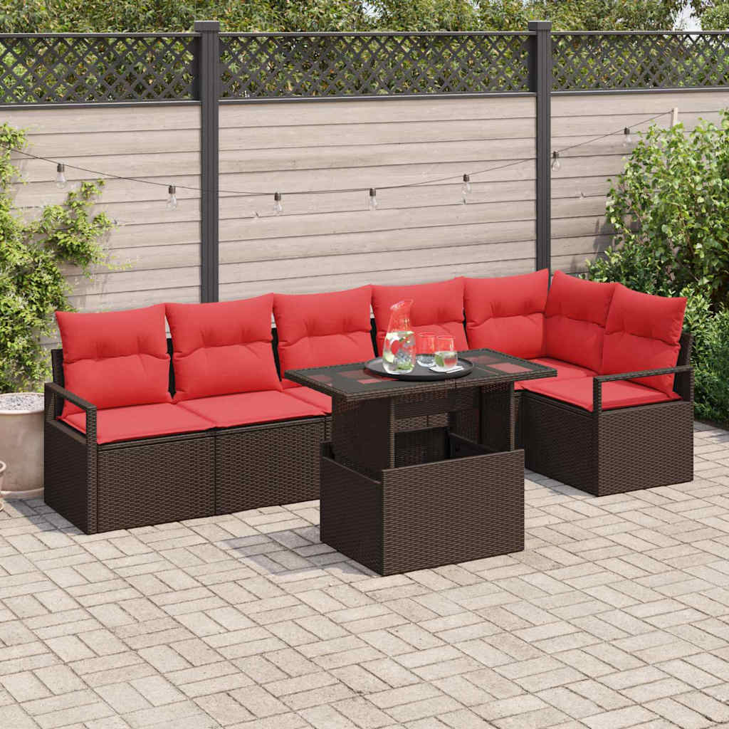 Tuin Sofa Set Met Opslag 7 Pcs En Rood Poly Rattan
