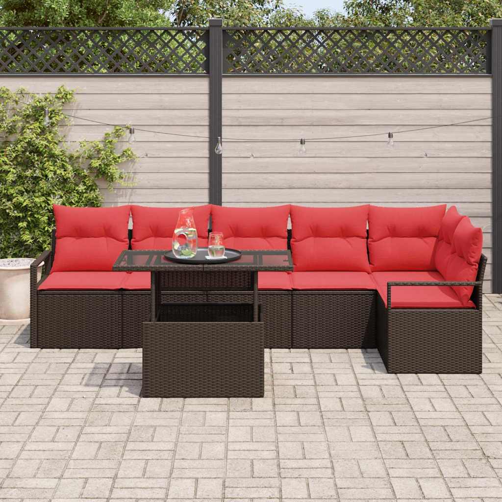 Tuin Sofa Set Met Opslag 7 Pcs En Rood Poly Rattan