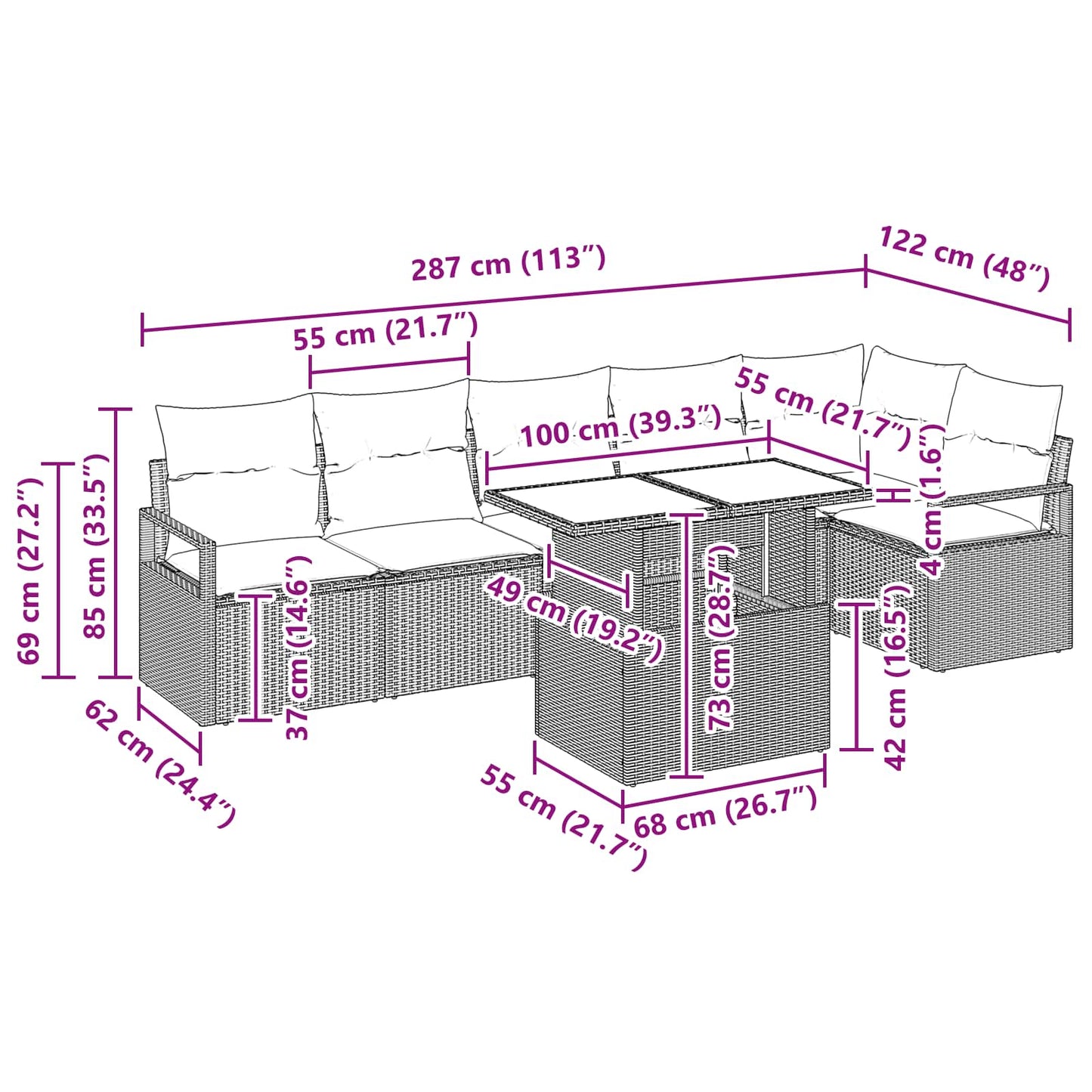 Tuin Sofa Set Met Opslag 7 Pcs En Rood Poly Rattan