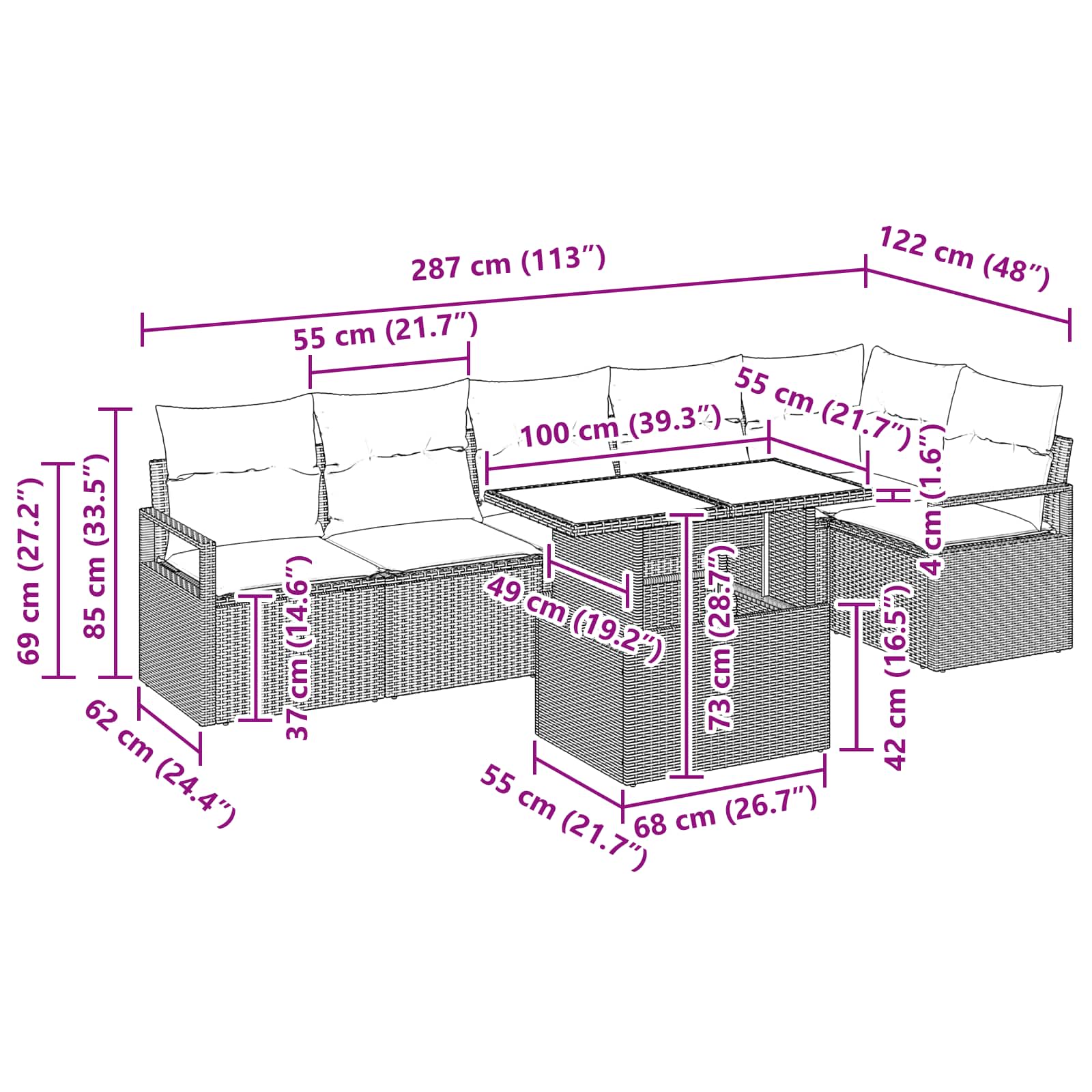 Tuin Sofa Set Met Opslag 7 Pcs En Rood Poly Rattan