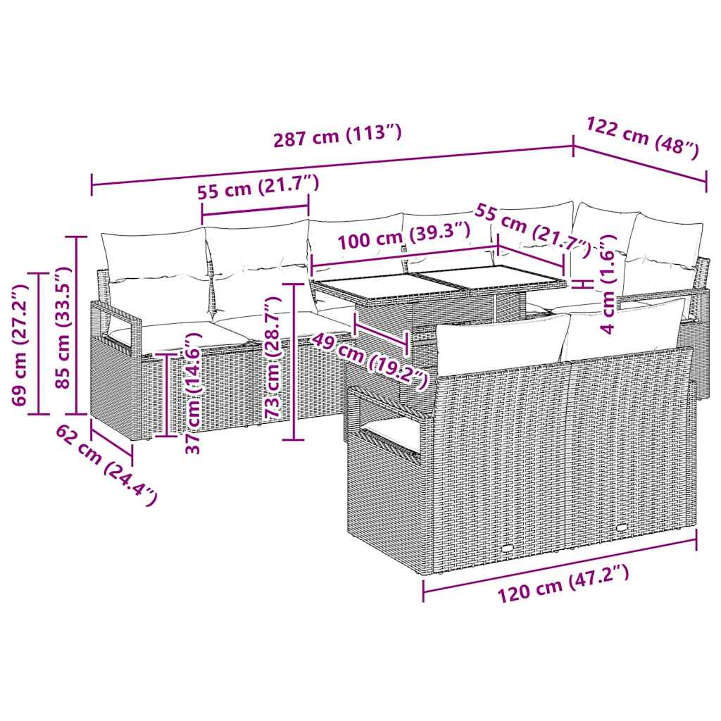 Tuin Sofa Set Met Kussen 9 Pcs Poly Rattan