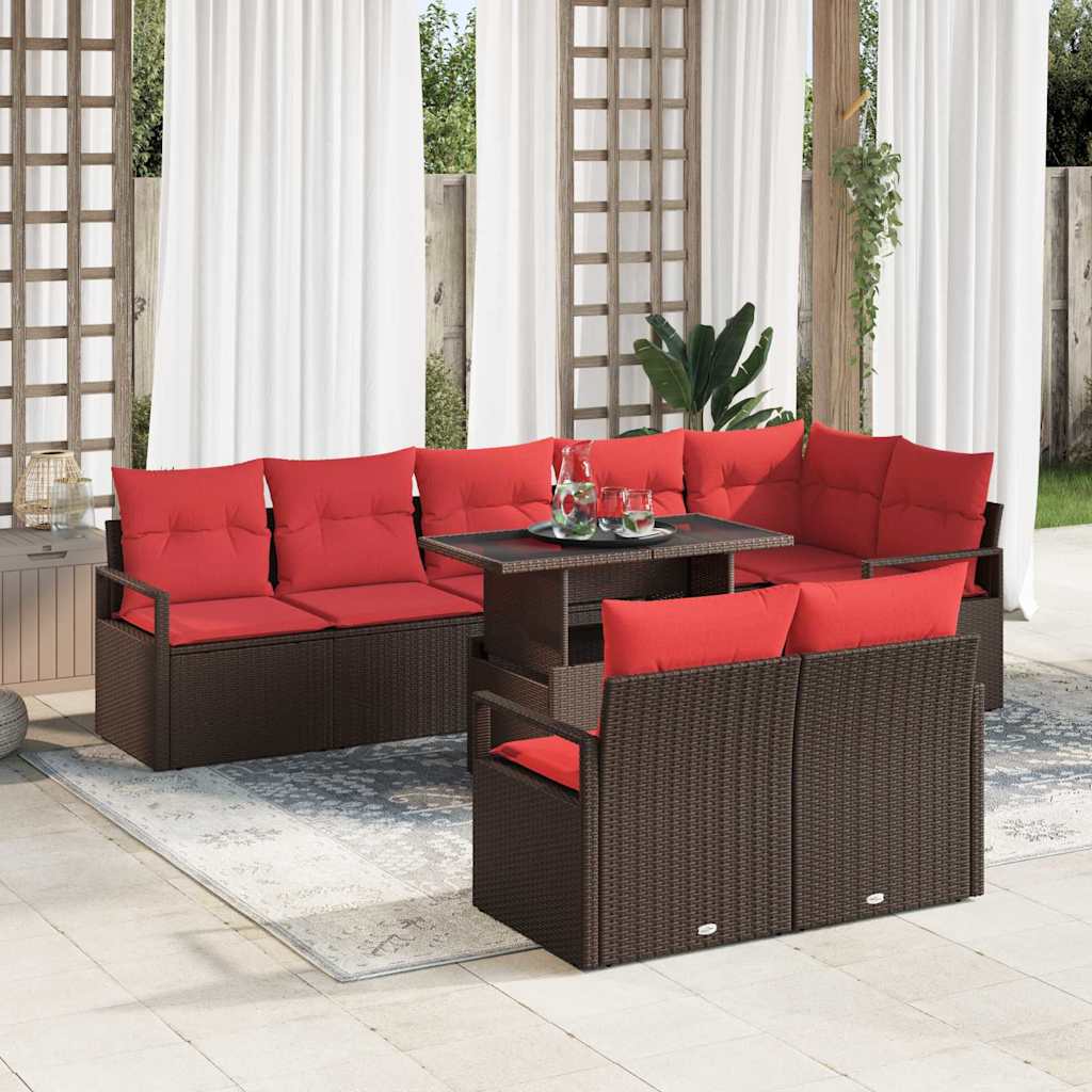 Tuin Sofa Set Met Opslag 9 Pcs En Rood Poly Rattan