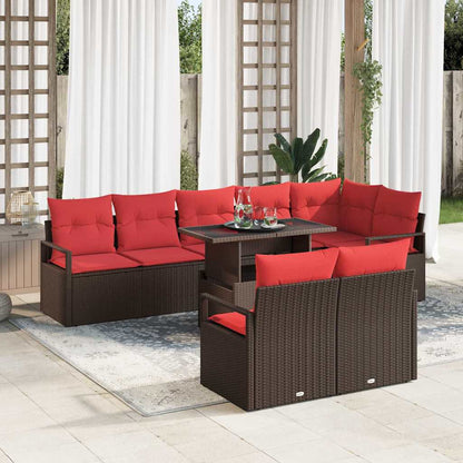 Tuin Sofa Set Met Opslag 9 Pcs En Rood Poly Rattan