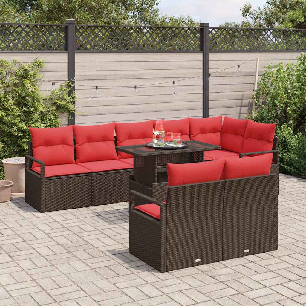Tuin Sofa Set Met Opslag 9 Pcs En Rood Poly Rattan
