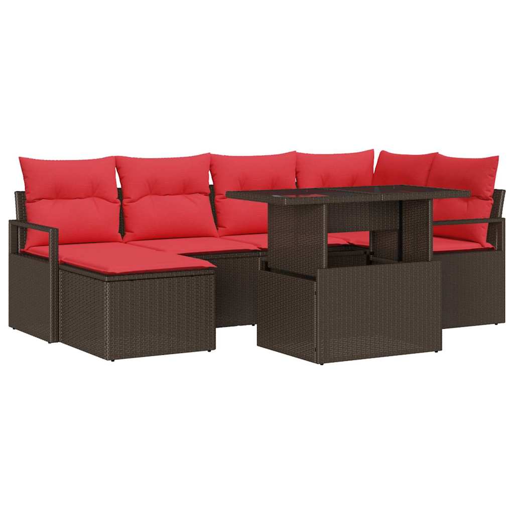 Tuin Sofa Set Met Opslag 7 Pcs En Rood Poly Riet