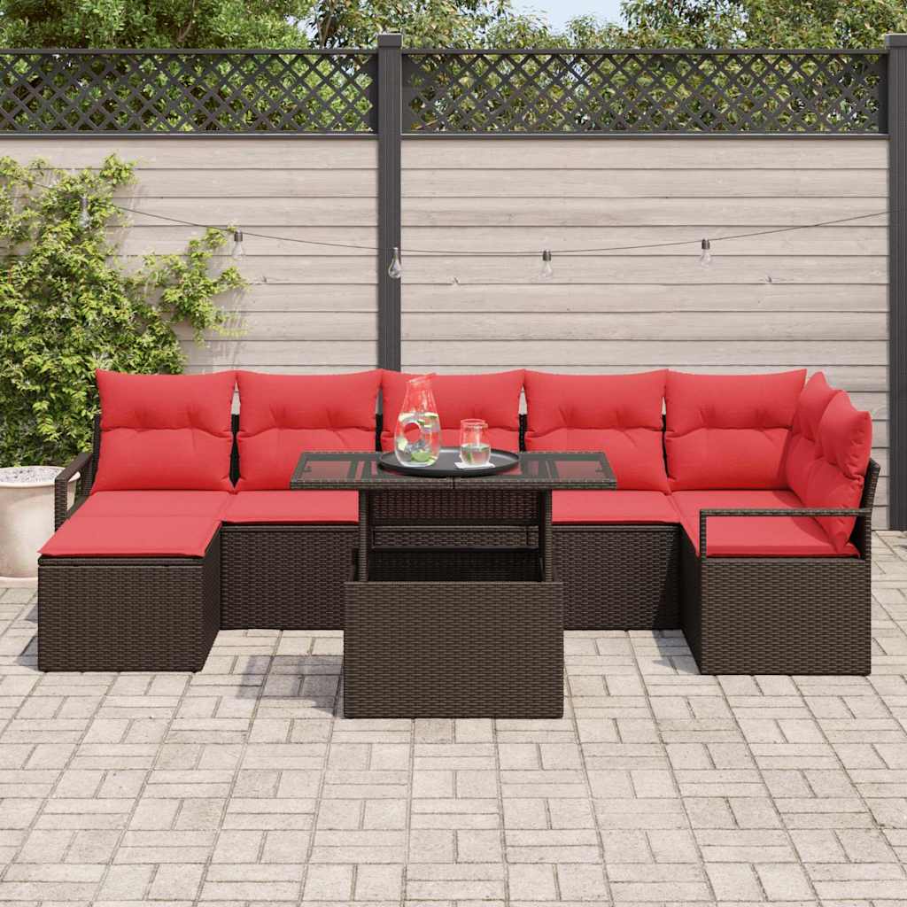 Tuin Sofa Set Met Kussen 8 Pcs En Rood Poly Rattan