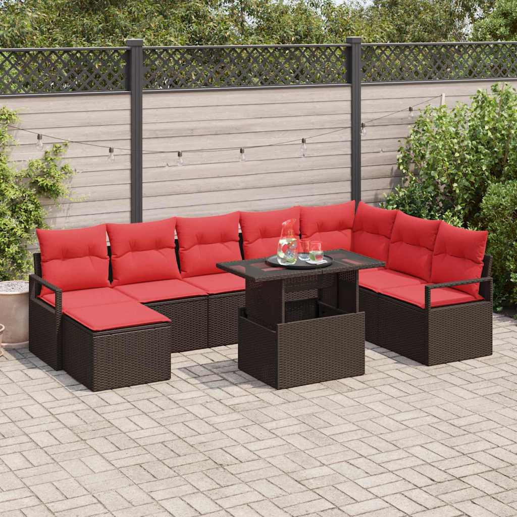 Tuin Sofa Set Met Kussen 9 Pcs En Rood Poly Rattan