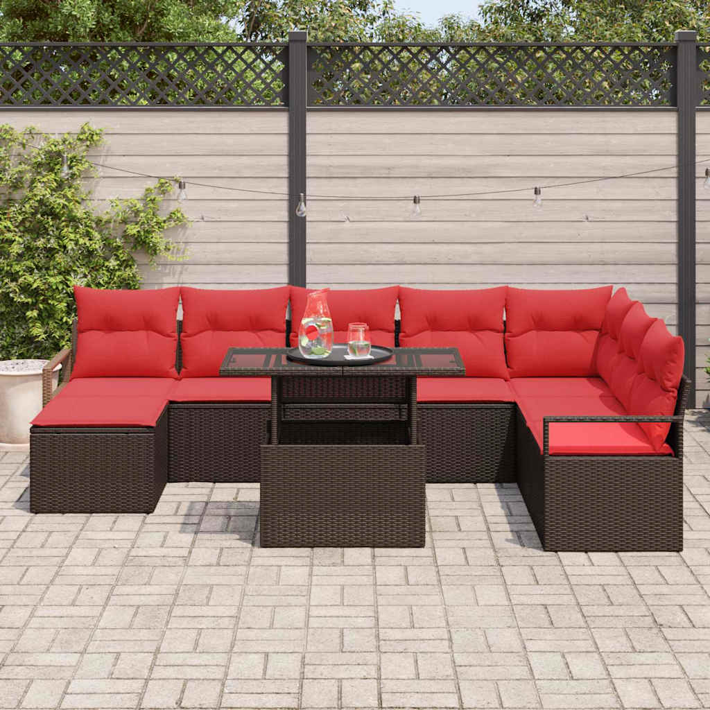 Tuin Sofa Set Met Kussen 9 Pcs En Rood Poly Rattan