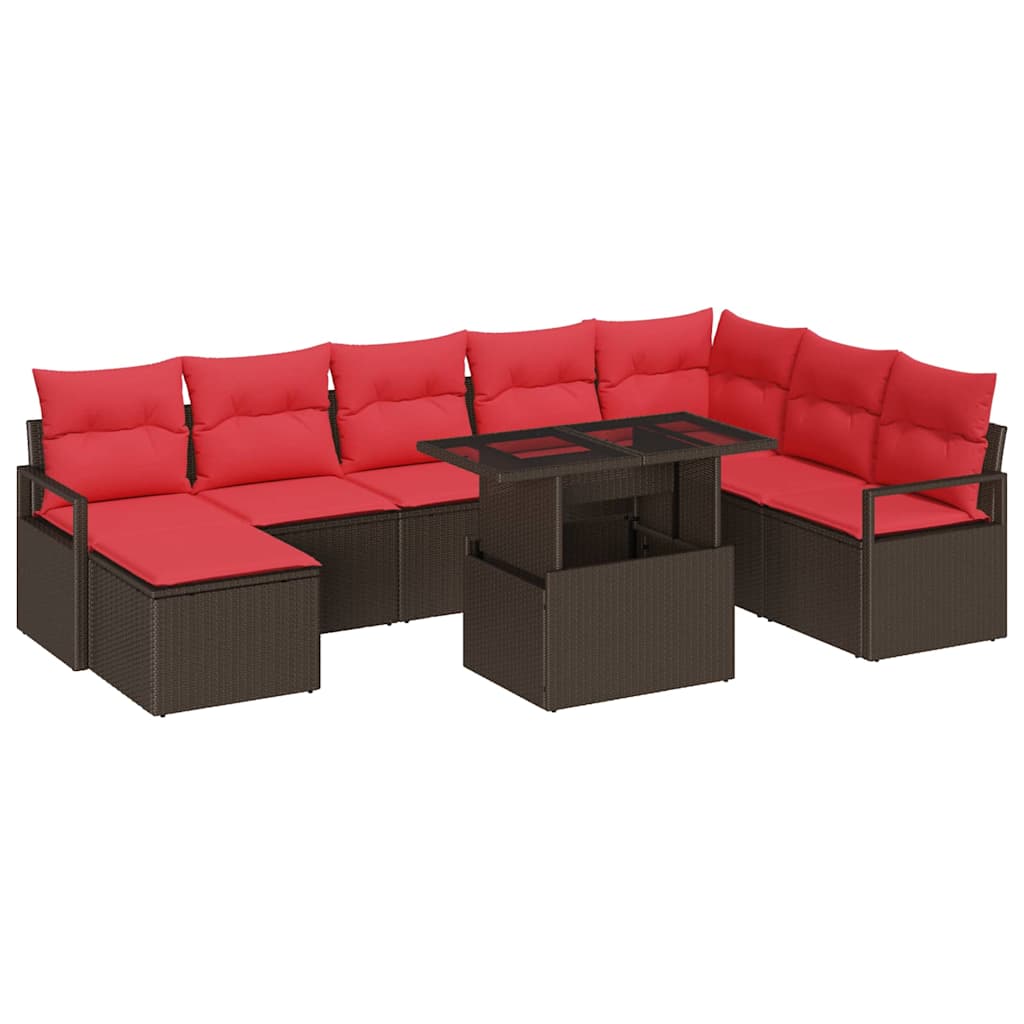 Tuin Sofa Set Met Kussen 9 Pcs En Rood Poly Rattan