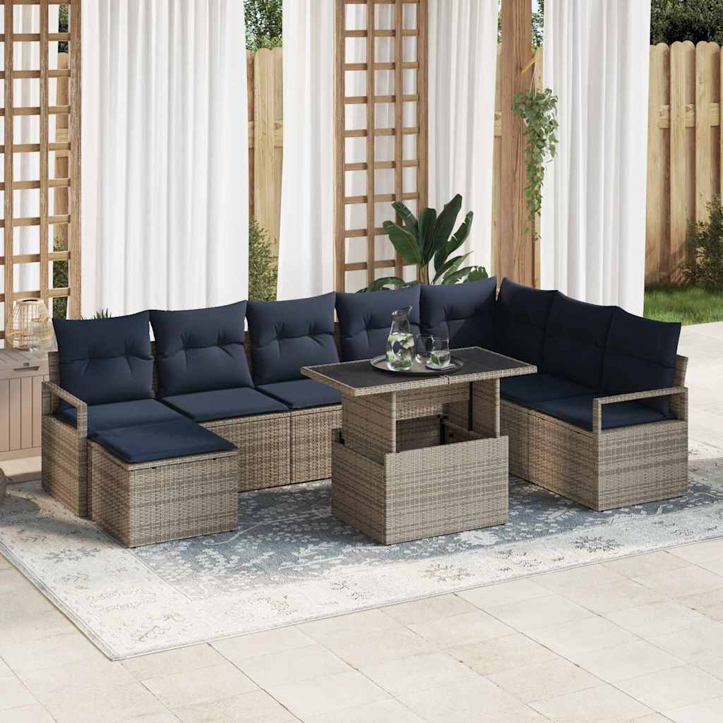 Tuin Sofa Set Met Kussen 9 Pcs En Rood Poly Rattan